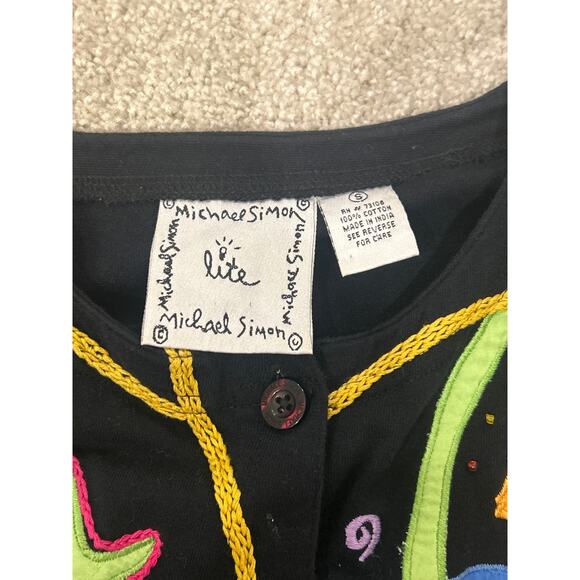 Michael Simon Lite Black Button Down  Top Size Small Fishes Whimsical Novelty - Picture 2 of 6